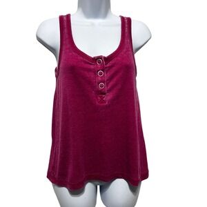 Chaser Women Tank Top S‎ Pink Henley Button Front Ribbed Y2K Layering Rachel